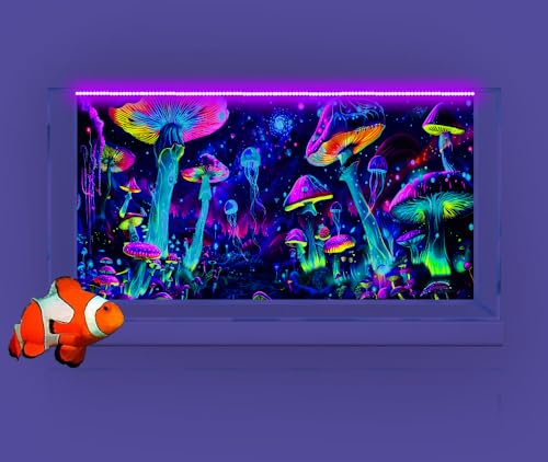 36X20IN Blacklight Aquarium Background UV Reactive Mushroom Background Starry Sky Terrarium Background with 10 EVA Double-Sided Tape - size: 36X20in/90X50cm