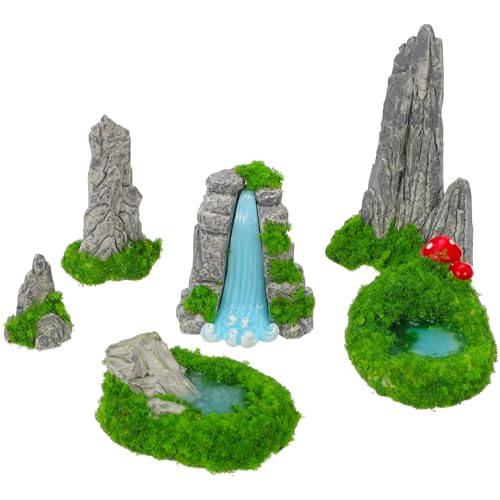 GANAZONO 6 Pcs Miniature Rockery Artificial Mountain Resin Figurines Mini Water Pool Statue for Fish Tank Decorations Mini Zen Garden Accessories Bonsai Ornament Micro Landscape Decor