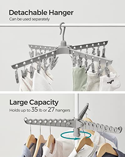 SONGMICS 2단 의류 건조대, 182.9cm(72인치) 접이식 세탁 건조대, 행거용 회전 가능한 팔 3개, 클립 24개, 스테인리스 스틸, 옷 27피스용, 그레이 및 화이트 ULLR512G01 - color: 그레이 + 화이트, style: 2단 클립