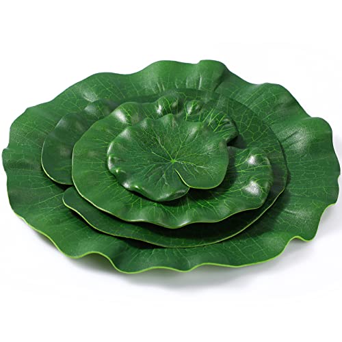 24 Pieces 4 Sizes Artificial Floating Foam Lotus Leaves Water Lily Pads Ornaments Artificial Foliage Pond Decor for Patio Fish Pond Pool Aquarium Home Garden Wedding Party Decoration