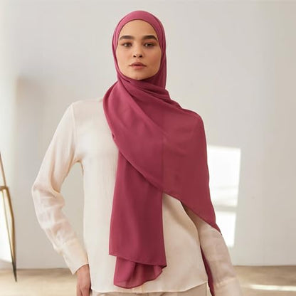 Modest Small Luxury Chiffon Hijab | Premium Lightweight, Flowy and Textured Chiffon Wrap Head Scarf for Women - color: Chateau Rose