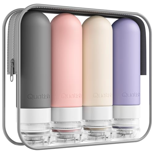 Quatish Travel Bottles for Toiletries, Original Patented Leak Proof Travel Size Containers, 3 oz Tsa Approved Silicone Shampoo and Conditioner Bottles, 4 Pack, Dusty Pink - color: Dusty Pink