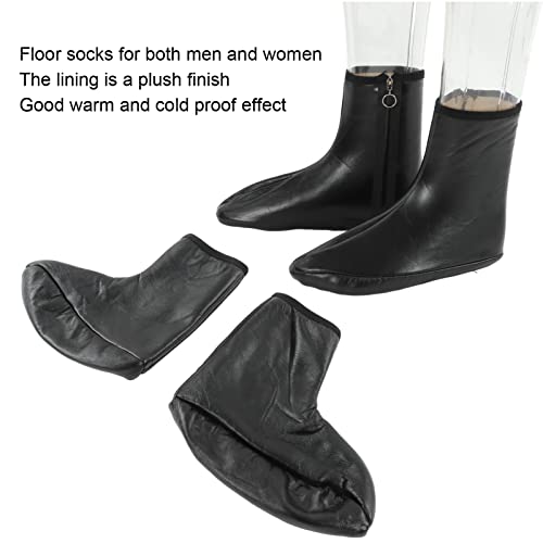 Leather Zipper Socks, Unisex Waterproof Muslim Sock Islamic Thermal Prayer Winter Socks Khuffy Leather Black Sock for Men Women 35-40