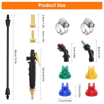 Acid Resistant Sprayer Wand with Fan Nozzles, Pump Replacement Sprayer Wand with 1/4" & 3/8" Brass Barbs and 2 Hose Clamps