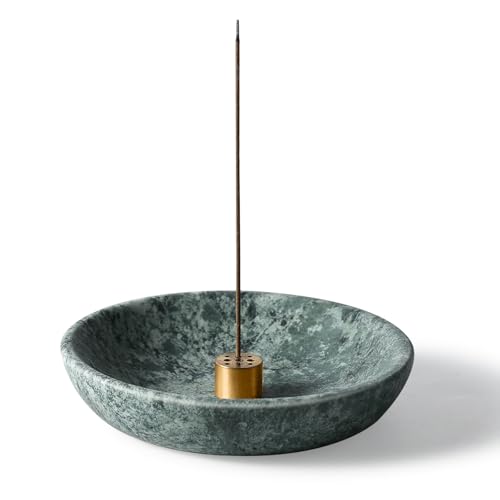 Koville Natural Green Marble Incense Holder, Upgraded 6" Incense Holders for Sticks, Sturdy Incense Burner Ash Catcher, Ideal for Meditation, Relaxing, Easy to Clean - color: Indian Green, size: 6"