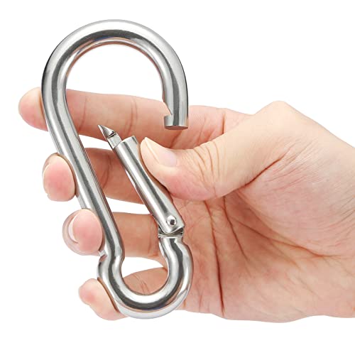 Stainless Steel Spring Snap Hook Carabiner - 304 Stainless Steel Caribeener Clips, Set of 6 - color: Silver, size: 4.7 Inch