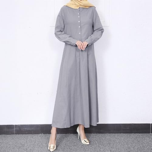 Dress for Women Muslim Long Sleeve Button Down Dress Shirt Prayer Casual Clothes Summer Fashion Outfits - color: Grey, size: Large