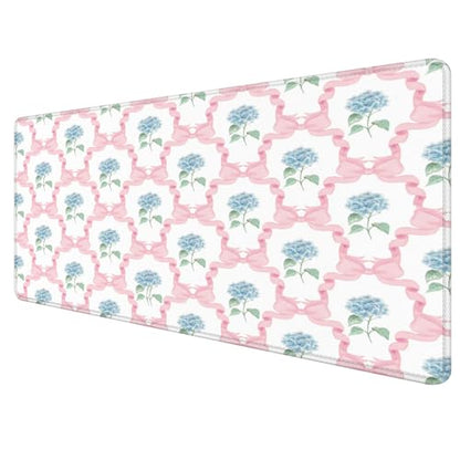 Blue Hydrangea Large Mouse Pad 31.5x15.7inch, Trendy Coquette Pink Bow Flower Aesthetic Large Extended Computer Desk Mat Mousepad for Keyboard and Mouse, Preppy Desk Accessories - color: Color 10