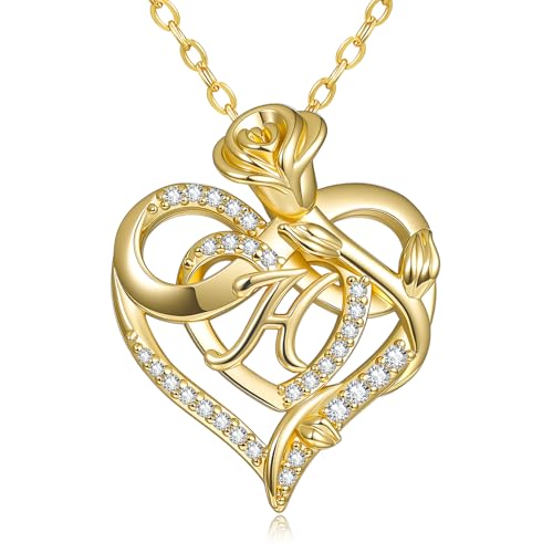 14k Gold Plated Heart Initial Necklaces for Women - style: Letter H