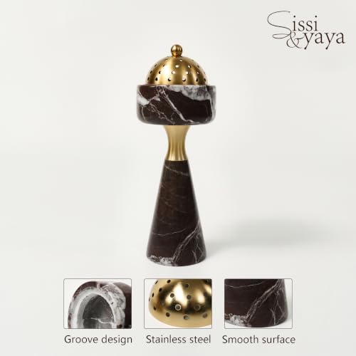 Sissi & yaya Marble Incense Burner with Brass Cover, 11 x 3.8 inches, Multi-Purpose Holder for Cones, Coils and Sticks (Dark Brown) - color: Dark Brown