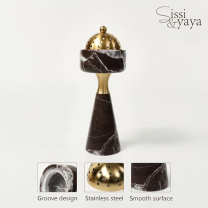 Sissi & yaya Marble Incense Burner with Brass Cover, 11 x 3.8 inches, Multi-Purpose Holder for Cones, Coils and Sticks (Dark Brown) - color: Dark Brown