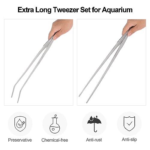 Aquarium Tweezers Extra Long 15 inches Feed Tong clamps - FEITA Straight and Curved Stainless Steel 38cm Tweezers Set for Fish Tank Plants Aquascape Tools & Reptile Feeding Tongs - Sliver 2Pcs - color: Sliver 2pcs