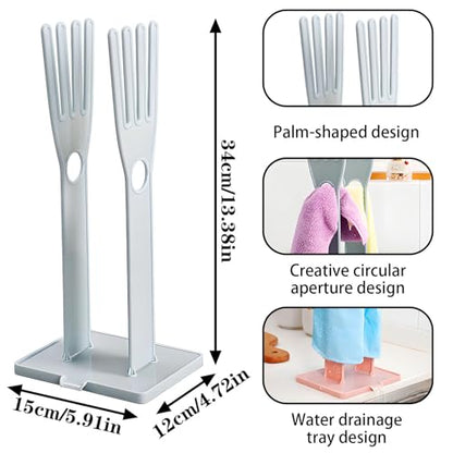 2 PCS Kitchen Glove Holder Kitchen Glove Stand Holder Rubber Glover Drying Dryer Rack Reusable Rubber Mitten Clothes Drying Rack for Dish Gloves and Rags, Pink and Blue