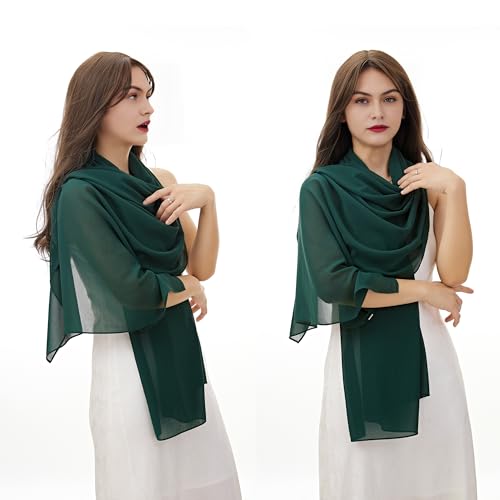 YOUR SMILE for Women Lightweight Breathable Solid Color Soft Chiffon Long Fashion Scarves Sun-proof Shawls Wrap - color: Blackish Green