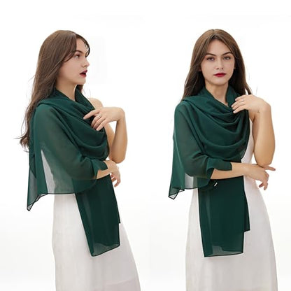 YOUR SMILE for Women Lightweight Breathable Solid Color Soft Chiffon Long Fashion Scarves Sun-proof Shawls Wrap - color: Blackish Green