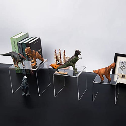 HIIMIEI Clear Acrylic Display Risers 2 Sets, 3-Tier Risers Stands Showcase for Amiibo Funko Pop Figures, Dessert, Jewelry-5"x6"x7" - size: 5"x6"x7"