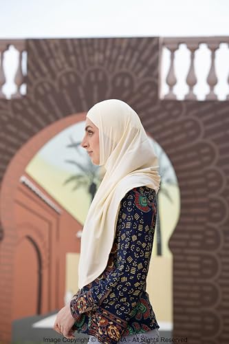 SARJANA Women's Solid Color Cotton Hijab with Under Scarf Cap Ready to Wear Stretch Scarves Long Scarfs FREE SIZE - color: Off-white