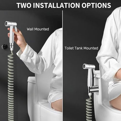 Bidet Stainless Steel Hand Shower, Muslim Stainless Steel Shower, Baby Cloth Diaper Spray Set with Spring Hose, wall Mount