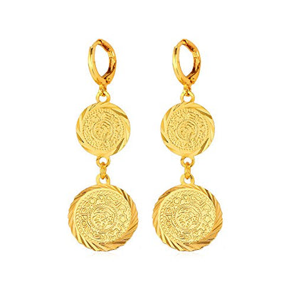 U7 Allah Necklace for Women/Men, 18K Gold Plated Square/Oval/Coin/Heart/Crescent Moon Islamic Pendant Necklace Muslim Jewelry with Chain - color: 09.Ancient Coin Earrings