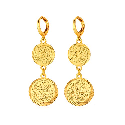 U7 Allah Necklace for Women/Men, 18K Gold Plated Square/Oval/Coin/Heart/Crescent Moon Islamic Pendant Necklace Muslim Jewelry with Chain - color: 09.Ancient Coin Earrings