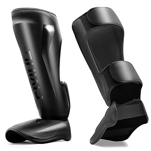 MMA Martial Arts Shin Guards – Padded, Adjustable Muay Thai Leg Guards with Instep Protection for Kickboxing/MMA Training and Sparring – Durable, Professional MMA Equipment - color: Black, size: X-Large