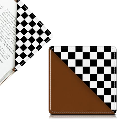 Cute Leather Bookmarks, Fun Triangle Making Corner Bookmark, Book Accessories for Reading Book Lovers, Unbreakable Page Markers for Women Men Black White Plaid - color: Black White Plaid