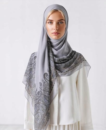 K-Elewon Large Square Scarf 51" Headscarf Chiffon Fashion Scarves Turbans Hair Wrapping Scarfs - color: E-grey