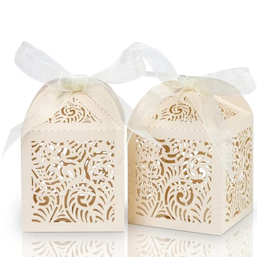 COTOPHER 60Pcs Laser Cut Favor Boxes, 2x2x3in Small Gift Box for Presents - color: Beige, size: 60 Count (Pack of 1)