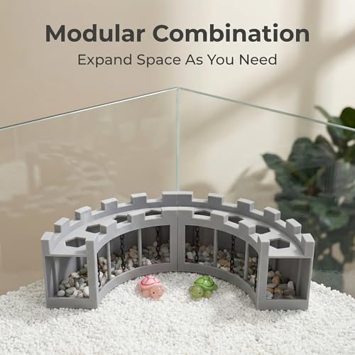 Aquarium Underground Corner Cave Hideout, Natural Curve with Chain Design, Fish Tank Decor Includes Stones & Turtle Ornament, Hiding Tunnel Perfect for Betta Shrimp Corydoras Kuhli Loach Pleco