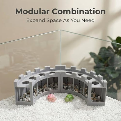 Aquarium Underground Corner Cave Hideout, Natural Curve with Chain Design, Fish Tank Decor Includes Stones & Turtle Ornament, Hiding Tunnel Perfect for Betta Shrimp Corydoras Kuhli Loach Pleco