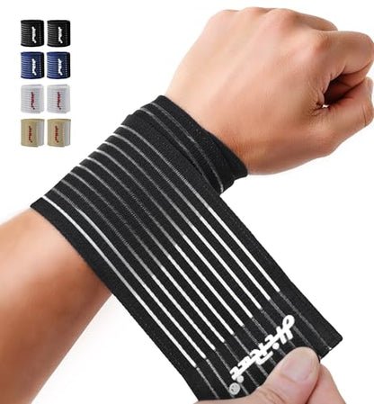 HiRui 2-Pack High-Elastic Wrist Support Straps Wrist Compression Bandage - Wrist Wraps Wristbands for Carpal Tunnel Arthritis Tendonitis Weightlifting Tennis Basketball - Breathable Soft (Black) - color: Black
