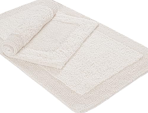 Bathroom Bath mat Rug, 100% Cotton, 2 Pieces (17x24+21x34"), Beige - color: Beige, size: 1'5" x 2' + 1'9" x 2'10" (Rectangular)