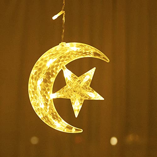 Curtain String Light LED Icicle Light Transparent Strand 8 Modes Waterproof Indoor Outdoor Home Decorative Lights Crescents and Stars (Moon&Star)