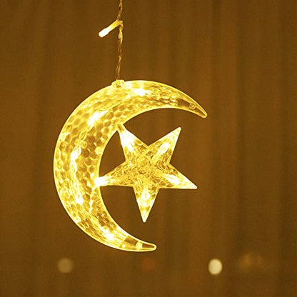 Curtain String Light LED Icicle Light Transparent Strand 8 Modes Waterproof Indoor Outdoor Home Decorative Lights Crescents and Stars (Moon&Star)