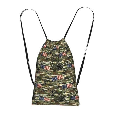 Large Capacity Storage Backpack Drawstring Bag Deer Camo Camouflage American Flag Hunting Black, Portable Foldable Lightweight, for Travel Gym Beach Work - color: Color (47)