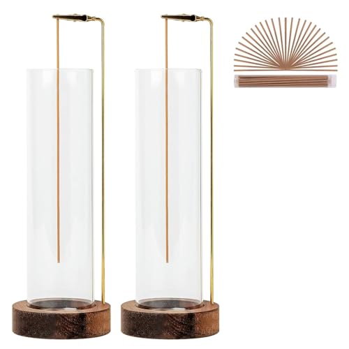 Incense Holder for Sticks, Anti-Ash Flying Incense Burner with 30 Incense Sticks, Detachable Glass Ash Catcher (Wood, Brown-2Pcs) - color: Brown-2pcs