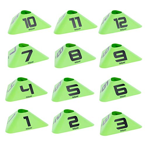 GoSports Modern Sports Cones - 12 Pack with Numbered Cones - Great for Soccer, Basketball, Football and More