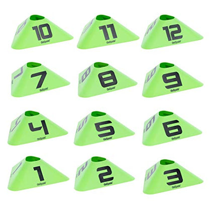GoSports Modern Sports Cones - 12 Pack with Numbered Cones - Great for Soccer, Basketball, Football and More