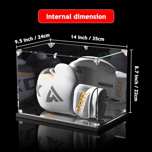 KOLIPI Acrylic Boxing Glove Display Case 14x9.5x8.7 in | Boxing Glove Case for Gloves up to 16 oz, Mirror Back and Base, Dustproof Protection, Stable and Stackable, Assembly Required - size: 14x9.5x8.7 inches