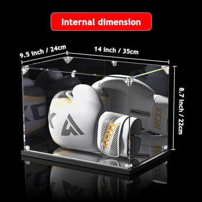 KOLIPI Acrylic Boxing Glove Display Case 14x9.5x8.7 in | Boxing Glove Case for Gloves up to 16 oz, Mirror Back and Base, Dustproof Protection, Stable and Stackable, Assembly Required - size: 14x9.5x8.7 inches