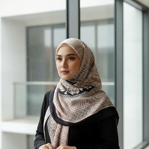 Hijab Modest and Elegant | Beautifully Designed Printed Chiffon Patterns | Muslim Women Head Scarf and Veil - color: Beige - R