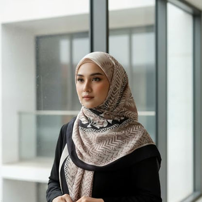 Hijab Modest and Elegant | Beautifully Designed Printed Chiffon Patterns | Muslim Women Head Scarf and Veil - color: Beige - R