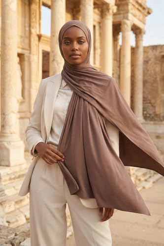 Aisha's Design Neck-Covering Practical Jersey Hijab with Built-In Ninja Bonnet - color: Chocolate