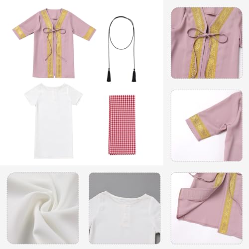 Muslim Clothes for Baby Boy Arabian Robe Plaid Turban Scarf Eid Ramadan Dubai Attire Infant Abaya Saudi Kaftan Kurta - color: Purple (4pcs), size: 12-24 Months