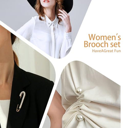6PCS Artificial Pearl Brooch Pins for Women Clothes Scarf Cardigan Shawl Decorative Pin Shirt Sweater Clips ，Retro Sweater Shawl Clips Faux Crystal Girls Costume Accessory