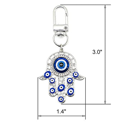 Evil Eye Keychain Hamsa Hand keychain Protection Charm for Men Women Car Key Ring Bag Purse Accessories - color: Silver Eyes