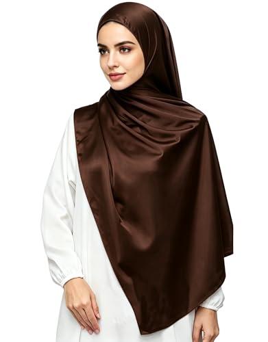 Lina & Lily Luxury Satin Hijab Head Scarf Shawl Wrap for Muslim Women Extra Long - color: Chocolate Brown