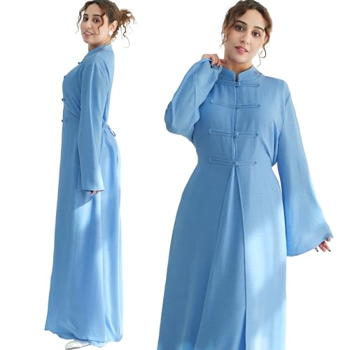Lenmipot Elegant Middle Eastern Abaya 2pcs Stand Collar Maxi Dress for Women Muslim Jilbab Kaftan Eid Dubai Abaya Outfits - color: Bluea, size: Large