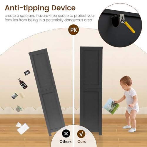 Iwell Tall Storage Cabinet, Black Storage Cabinet & Adjustable Shelves, Bathroom Cabinet for Living Room, Dining Room, Entryway, Black - color: Black, 2 Drawers