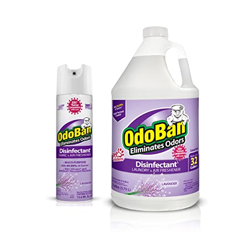 OdoBan Ready-to-Use Disinfectant and Harsh Aroma Eliminator, Set of 2, 14.6 Ounce 360-Degree Continuous Spray Fabric/Air Freshener and 1 Gallon Multi-Purpose Cleaning Concentrate, Lavender Scent - size: 71.3 Fl Oz (Pack of 2)